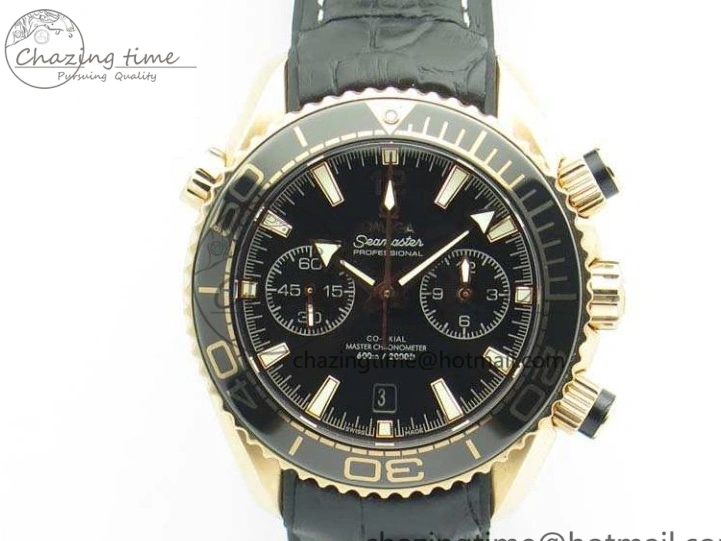 0515 Elegant Seamaster Pro Chrono RG OM Best Edition Black Ceramic Black Dial On Gummy Strap A 8128